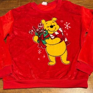 Disney Red Winnie the Pooh Kids red Velour Holiday Sweatshirt - Size L 11-14